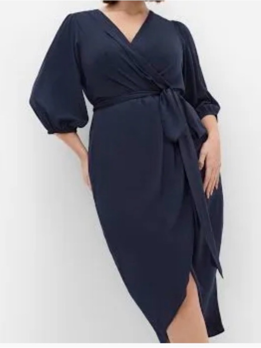 City Chic Navy Blue Long Sleeve Wrap Dress Surplice Waist